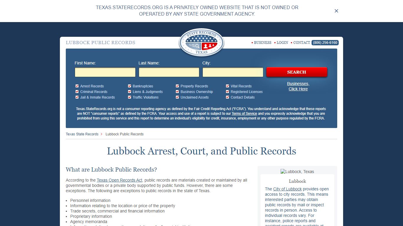 Lubbock Arrest and Public Records | Texas.StateRecords.org